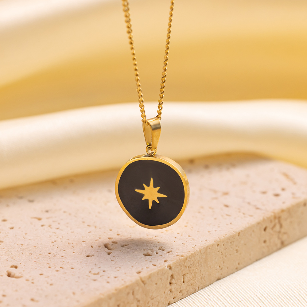 304 Stainless Steel 18K Gold Plated Vintage Style Simple Style Commute Polishing Plating Star Acrylic Pendant Necklace display picture 1