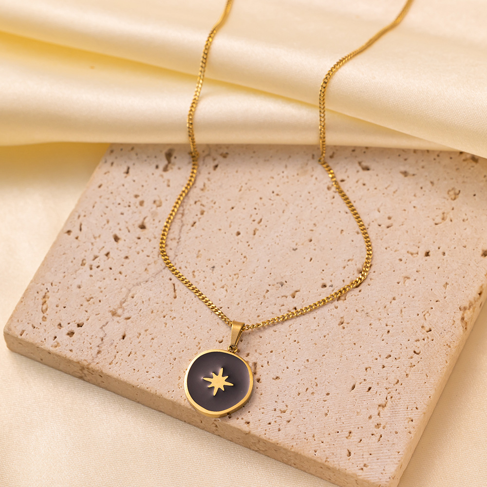 304 Stainless Steel 18K Gold Plated Vintage Style Simple Style Commute Polishing Plating Star Acrylic Pendant Necklace display picture 2