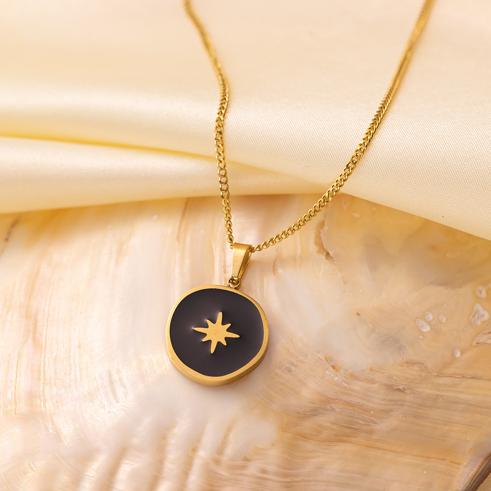 304 Stainless Steel 18K Gold Plated Vintage Style Simple Style Commute Polishing Plating Star Acrylic Pendant Necklace display picture 3