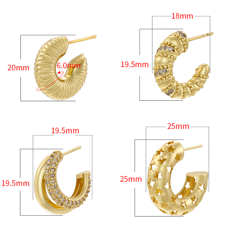 1 Pair Exaggerated Luxurious Shiny C Shape Star Side Stripe Plating Inlay Copper Zircon 18k Gold Plated Ear Studs display picture 10