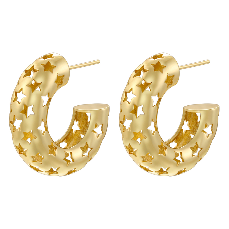 1 Pair Exaggerated Luxurious Shiny C Shape Star Side Stripe Plating Inlay Copper Zircon 18k Gold Plated Ear Studs display picture 8