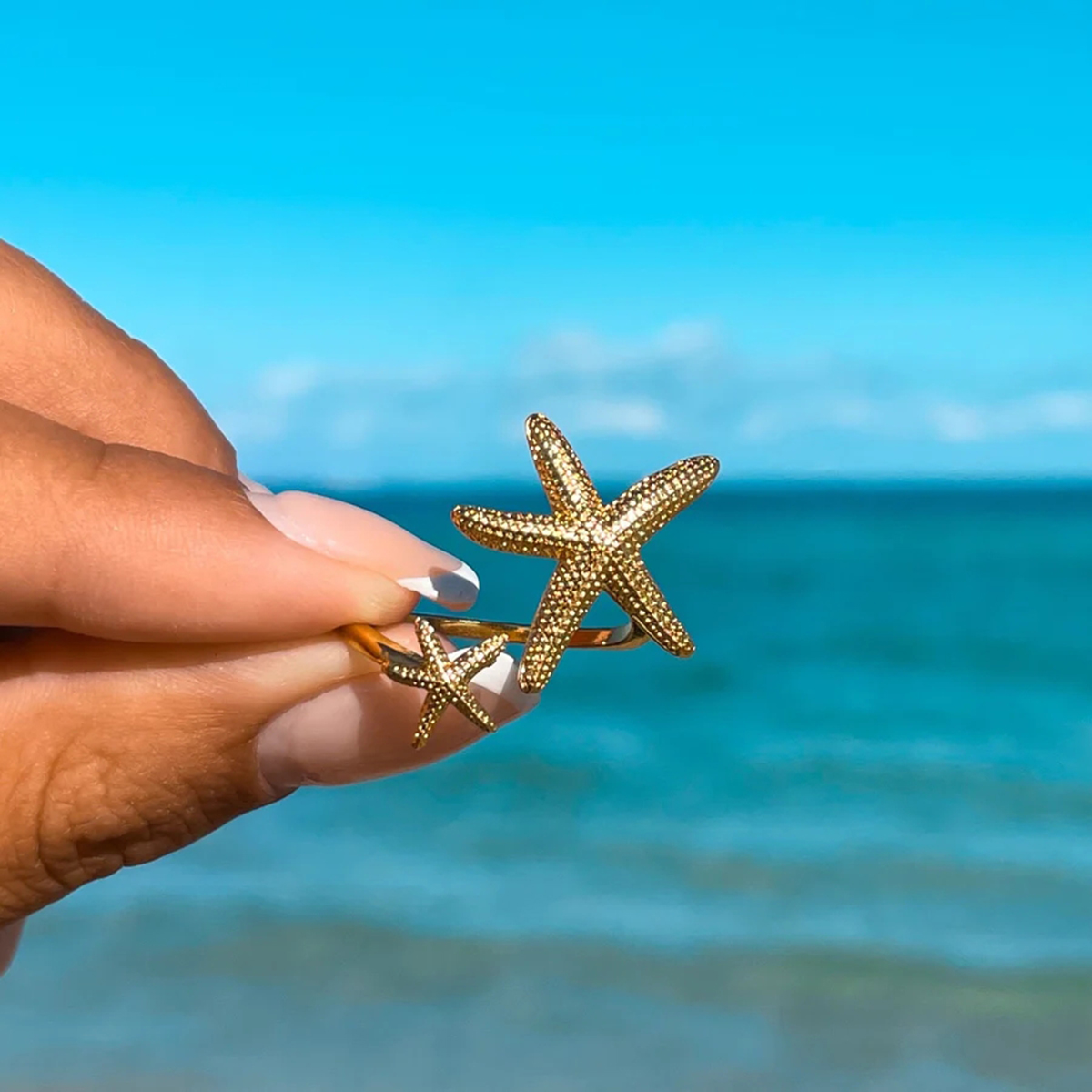 304 Stainless Steel IG Style Plating Starfish Open Rings display picture 4