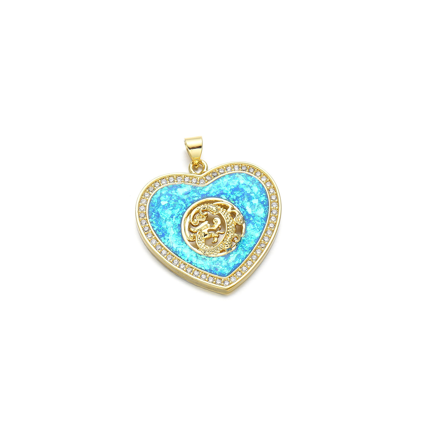 1 Piece Basic Water Droplets Heart Shape Dragon Copper Plating Inlay Pendant Jewelry Accessories display picture 9