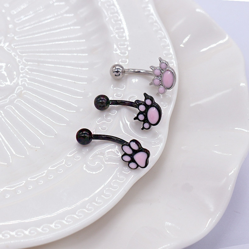 1 Piece Belly Rings Sexy Punk Animal Paw Print Skull 316 Stainless Steel  Alloy Enamel Plating Inlay Rhinestones White Gold Plated Gold Plated display picture 9