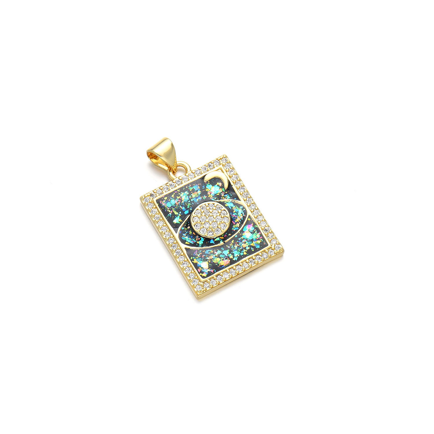 1 Piece Basic Devil's Eye Palm Rectangle Copper Plating Inlay Pendant Jewelry Accessories display picture 7