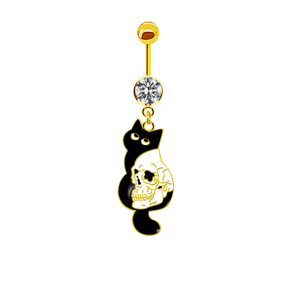 1 Piece Belly Rings Sexy Punk Animal Paw Print Skull 316 Stainless Steel  Alloy Enamel Plating Inlay Rhinestones White Gold Plated Gold Plated display picture 25
