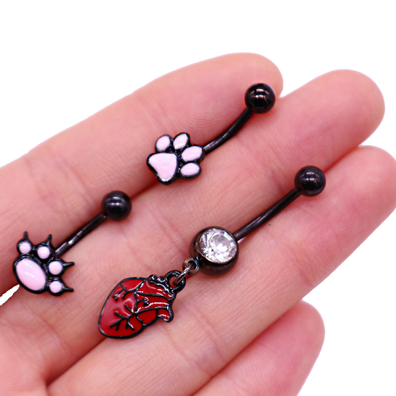 1 Piece Belly Rings Sexy Punk Animal Paw Print Skull 316 Stainless Steel  Alloy Enamel Plating Inlay Rhinestones White Gold Plated Gold Plated display picture 26