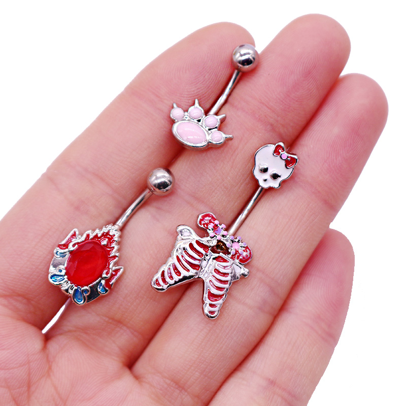 1 Piece Belly Rings Sexy Punk Animal Paw Print Skull 316 Stainless Steel  Alloy Enamel Plating Inlay Rhinestones White Gold Plated Gold Plated display picture 29