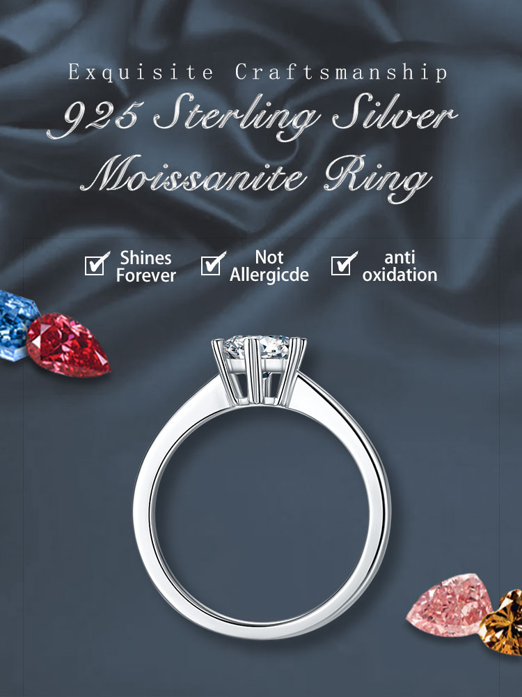 Luxurious Classic Style Round Sterling Silver Gra Plating Inlay Moissanite Rhodium Plated Silver Plated Rings display picture 1