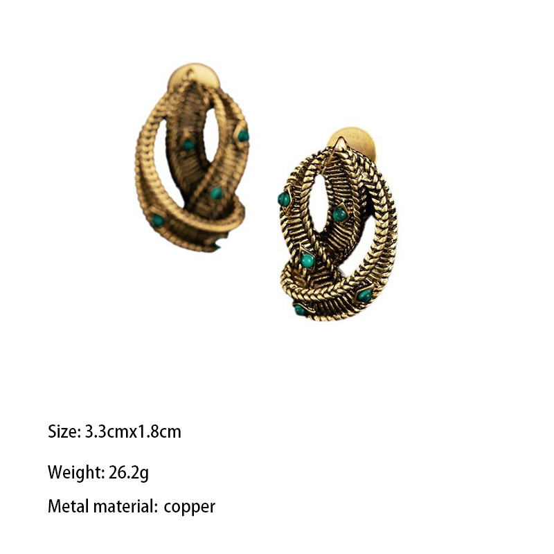 1 Pair Classical Retro Geometric Plating Inlay Copper Malachite Ear Studs display picture 1