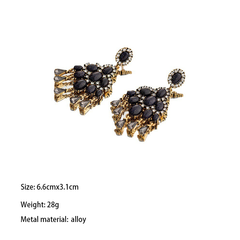 1 Pair Classical Retro Tassel Plating Inlay Alloy Natural Stone 18k Gold Plated Drop Earrings display picture 5