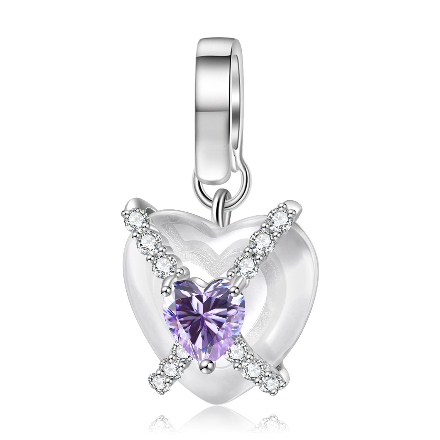 النمط الكلاسيكي شكل القلب عقدة القوس مستطيل الفضة الاسترليني الايبوكسي ترصيع الزركون مفاتن اكسسوارات المجوهرات display picture 4