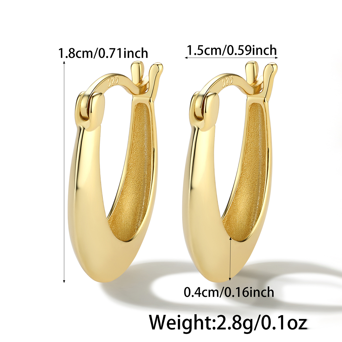 1 Paire Luxueux Style Simple Commuer Forme En U Placage Argent Sterling Plaqué Or 18k Or Blanc Plaqué Boucles D'oreilles Cerceau display picture 1