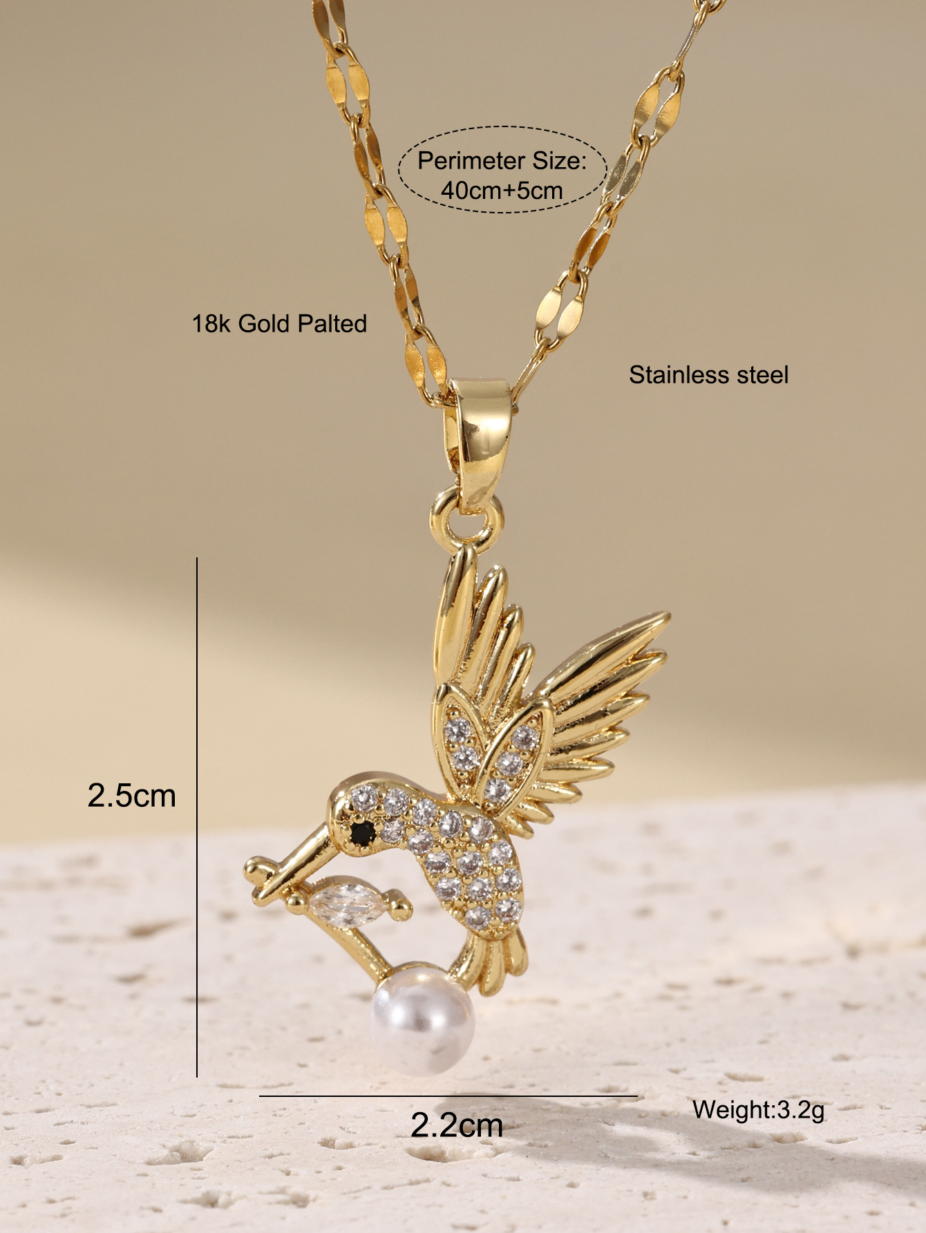 Elegant Glam Luxurious Bird Stainless Steel Plating Inlay Zircon 18k Gold Plated Pendant Necklace display picture 2