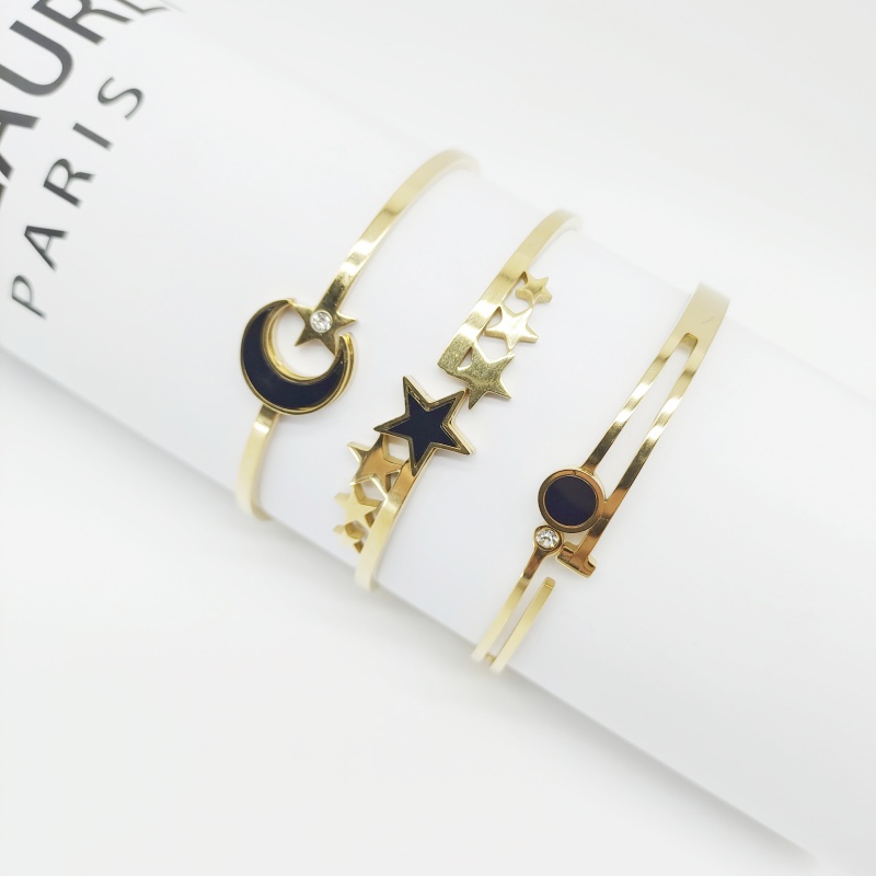 Elegant Simple Style Star Moon 304 Stainless Steel Gold Plated Artificial Rhinestones Bangle In Bulk display picture 2