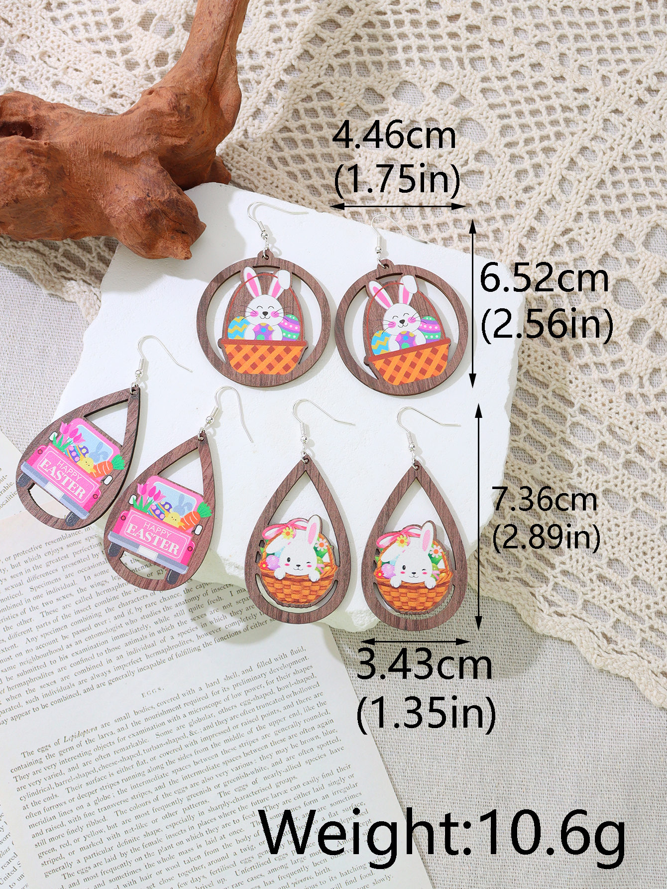 1 Pair Simple Style Rabbit Wood Iron Drop Earrings display picture 1