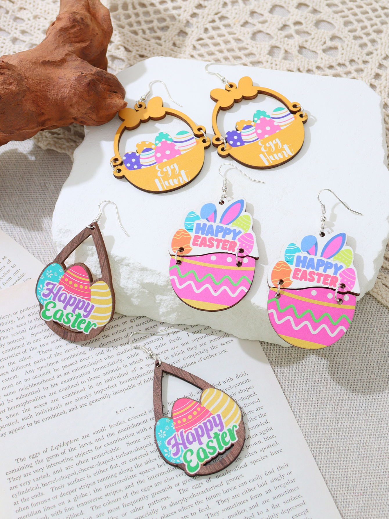 1 Pair Simple Style Rabbit Wood Iron Drop Earrings display picture 11
