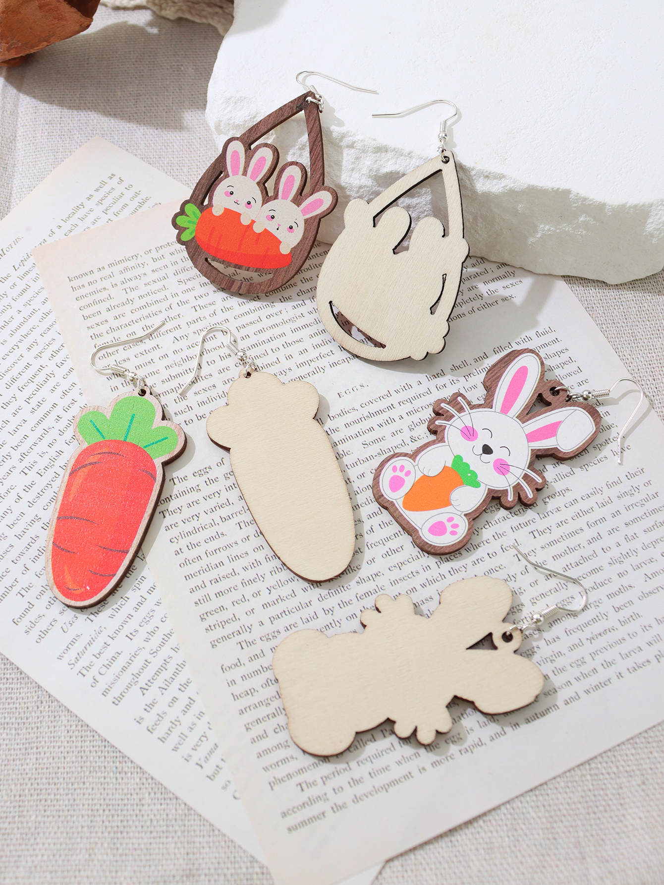 1 Pair Simple Style Rabbit Wood Iron Drop Earrings display picture 29