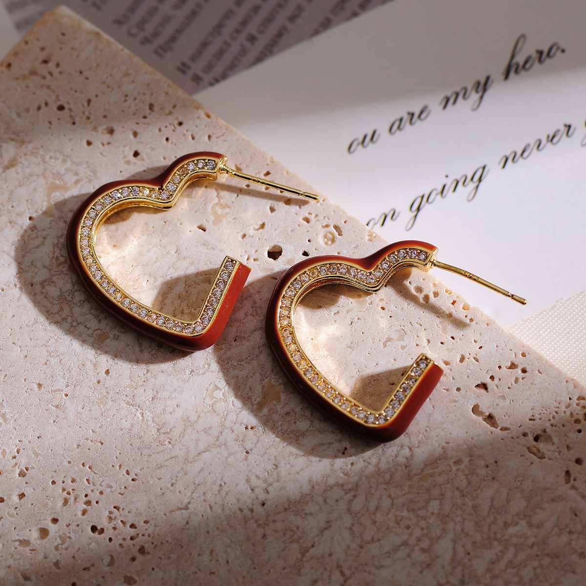 1 Pair Sweet Heart Shape Enamel Plating Inlay Copper Artificial Diamond 18k Gold Plated Ear Studs display picture 4