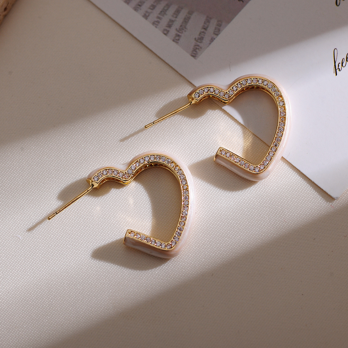 1 Pair Sweet Heart Shape Enamel Plating Inlay Copper Artificial Diamond 18k Gold Plated Ear Studs display picture 6