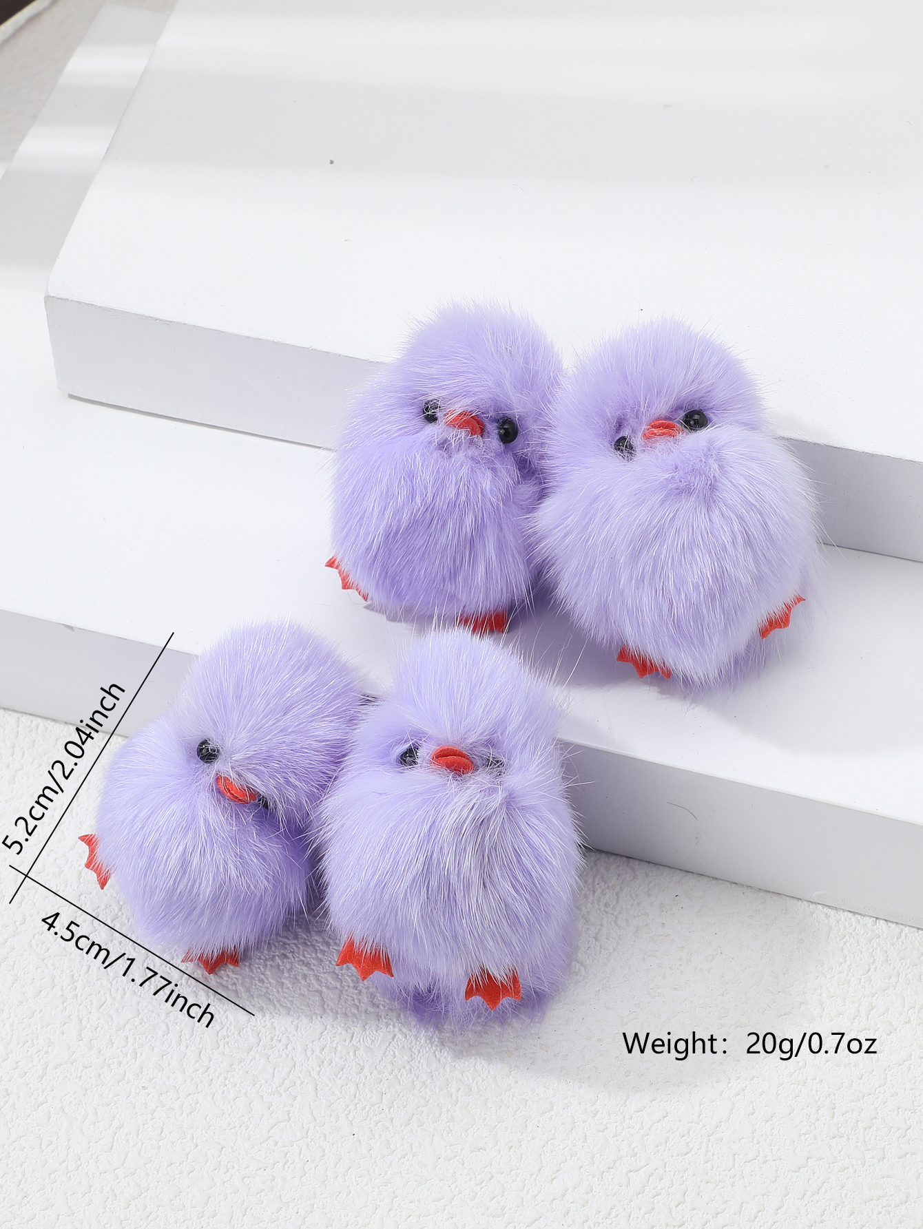 4 Pièces Fausse Fourrure Faux Cuir Peluche Poussin Couleur Unie Pendentif display picture 1