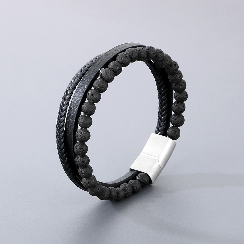 Simple Style Solid Color Titanium Steel Layered Men's Bracelets display picture 8