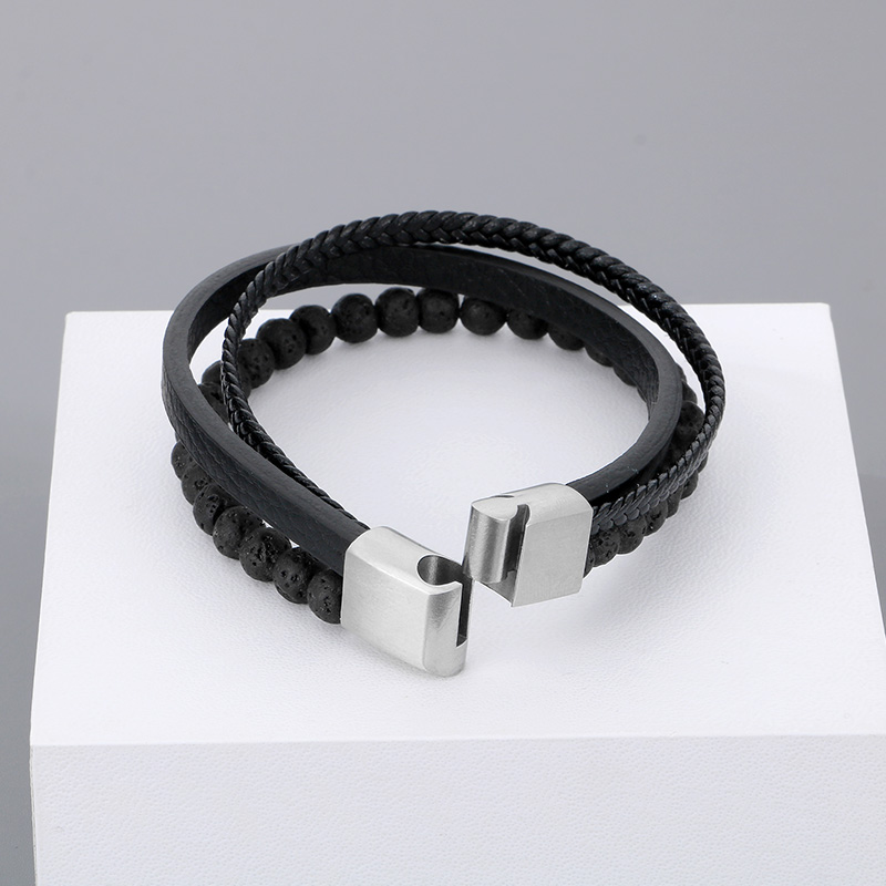 Simple Style Solid Color Titanium Steel Layered Men's Bracelets display picture 10