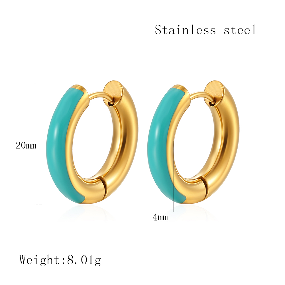 1 Pair Elegant Circle Polishing Epoxy 304 Stainless Steel 18K Gold Plated Hoop Earrings display picture 4