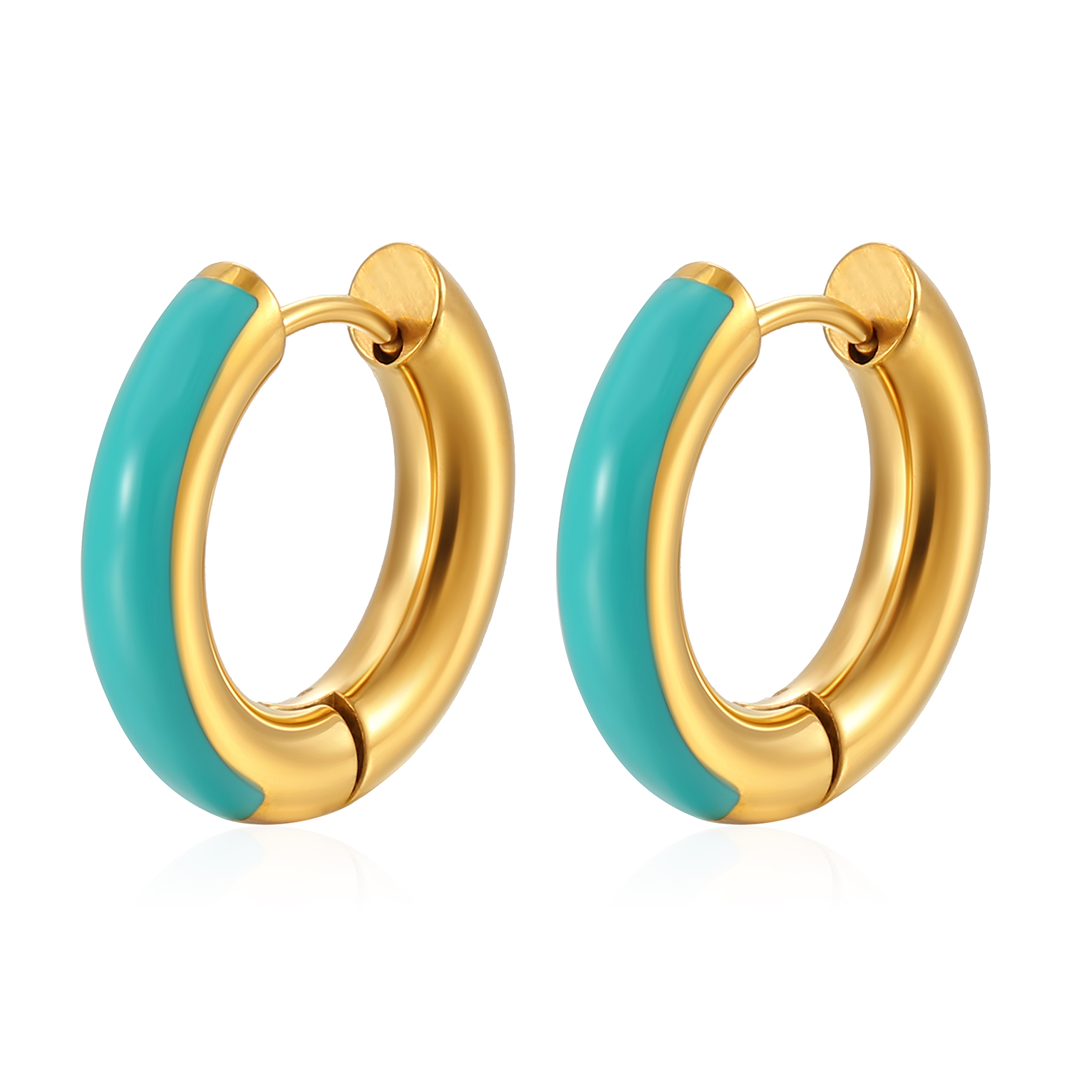 1 Pair Elegant Circle Polishing Epoxy 304 Stainless Steel 18K Gold Plated Hoop Earrings display picture 6