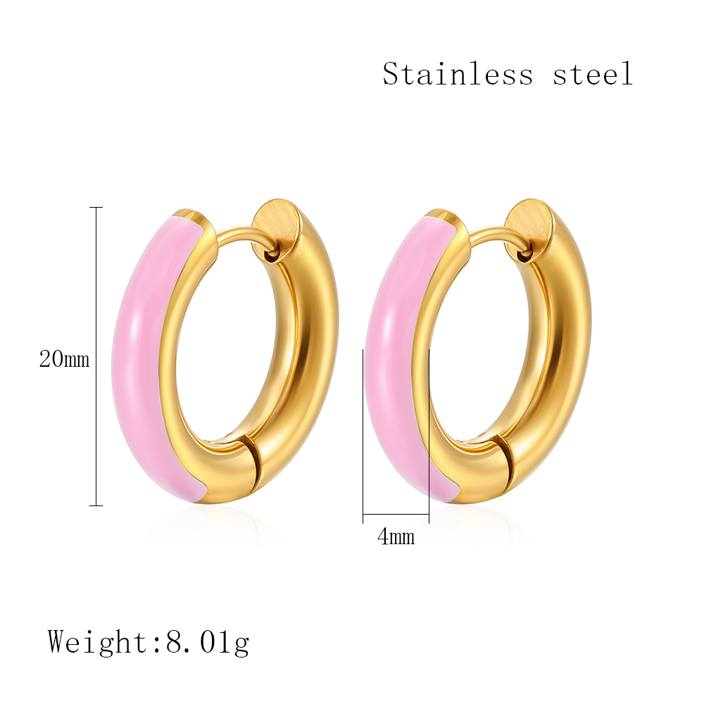 1 Pair Elegant Circle Polishing Epoxy 304 Stainless Steel 18K Gold Plated Hoop Earrings display picture 8