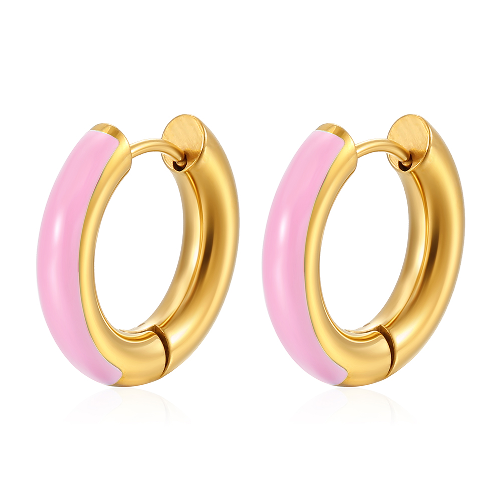 1 Pair Elegant Circle Polishing Epoxy 304 Stainless Steel 18K Gold Plated Hoop Earrings display picture 1