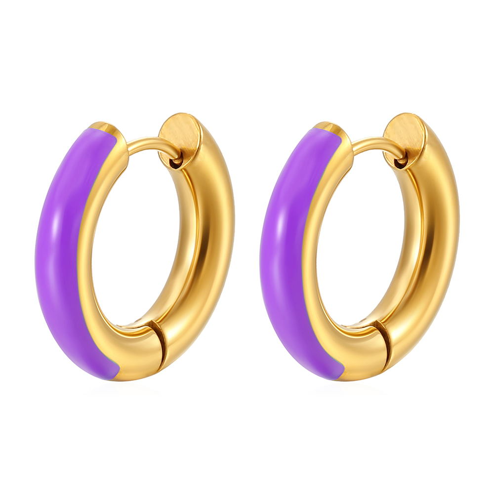 1 Pair Elegant Circle Polishing Epoxy 304 Stainless Steel 18K Gold Plated Hoop Earrings display picture 3