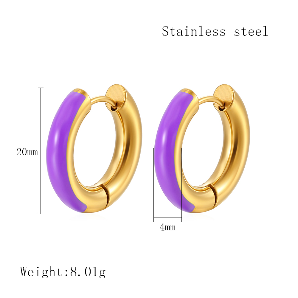 1 Pair Elegant Circle Polishing Epoxy 304 Stainless Steel 18K Gold Plated Hoop Earrings display picture 7