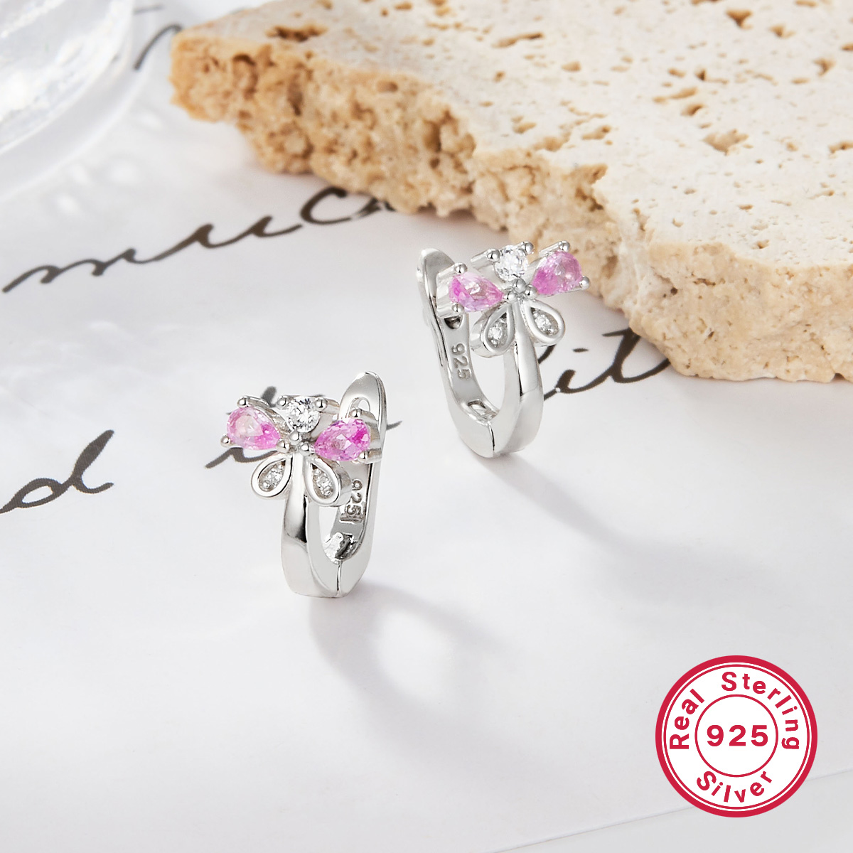 1 Pair Cute Simple Style Shiny Butterfly Plating Inlay Sterling Silver Zircon White Gold Plated Earrings Ear Studs display picture 9