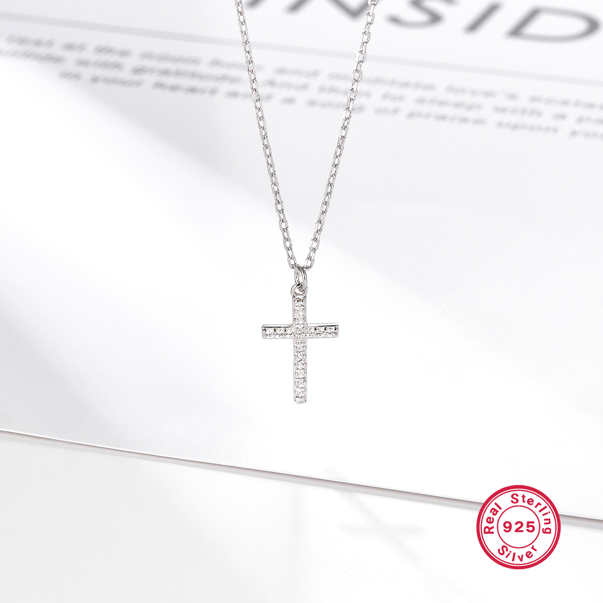 Sterling Silver White Gold Plated Elegant Vintage Style Simple Style Cross Plating Inlay Zircon Pendant Necklace display picture 5