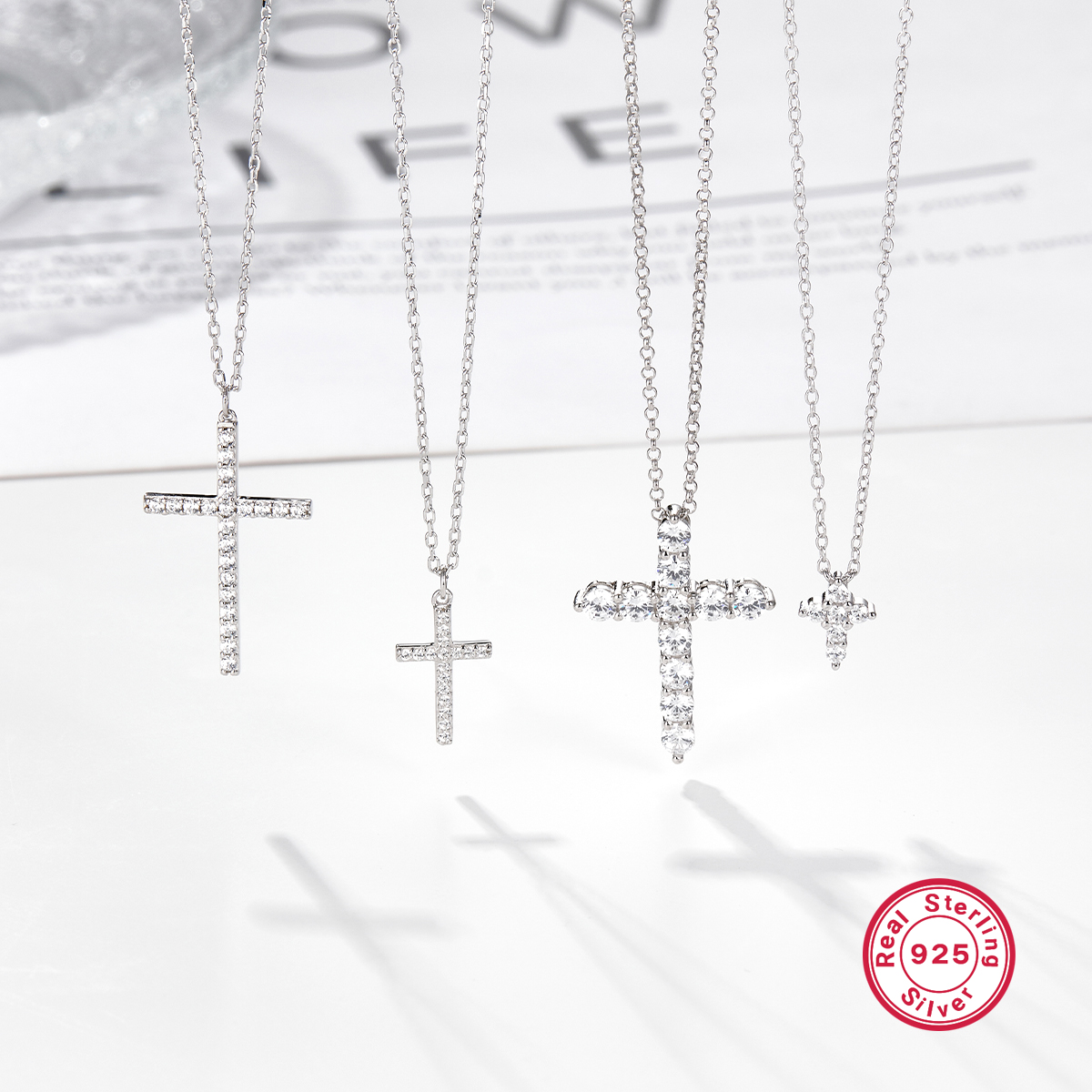 Sterling Silver White Gold Plated Elegant Vintage Style Simple Style Cross Plating Inlay Zircon Pendant Necklace display picture 8