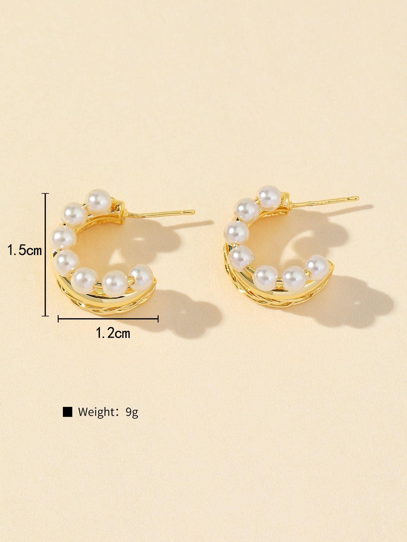 1 Pair Sweet C Shape Moon Beaded Plating Inlay Copper Artificial Pearls 18K Gold Plated Ear Studs display picture 3