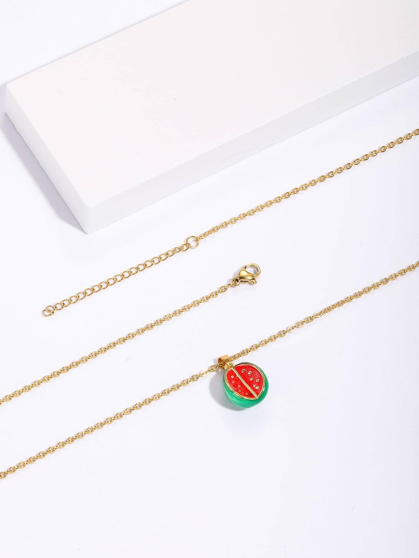 Copper 18K Gold Plated Cute Sweet Grape Watermelon Enamel Pendant Necklace display picture 2
