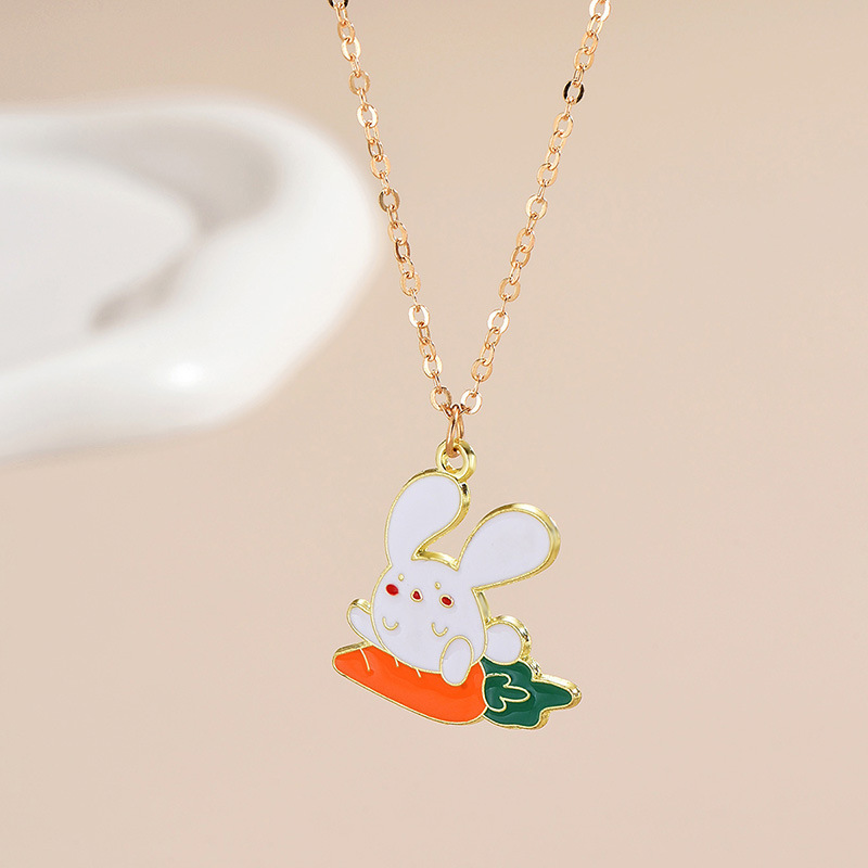 Cute Rabbit Carrot Alloy Enamel Plating Women's Pendant Necklace display picture 6