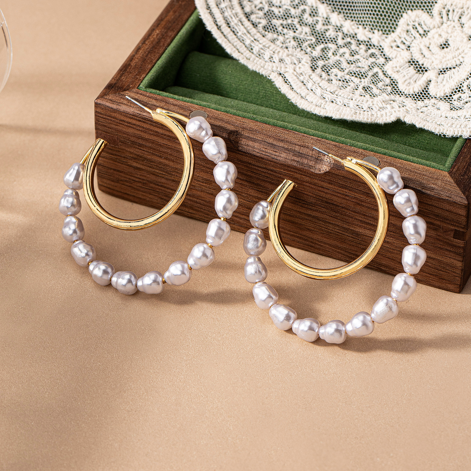 1 Paar Elegant Retro Geometrisch Perlen Inlay Legierung Künstliche Perlen 14 Karat Vergoldet Ohrringe display picture 4