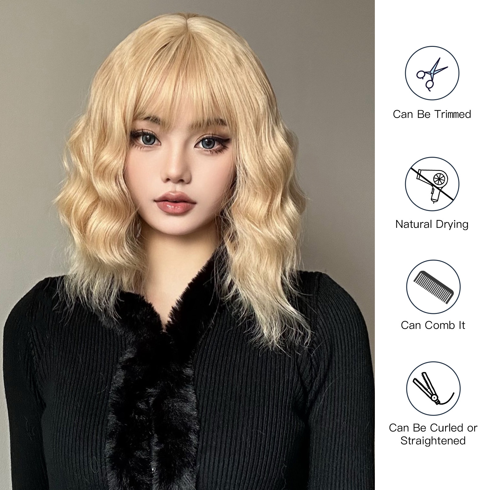 Women's Casual Japanese Style Simple Style Gold Holiday Weekend High Temperature Wire Bangs Long Curly Hair Wig Net display picture 5