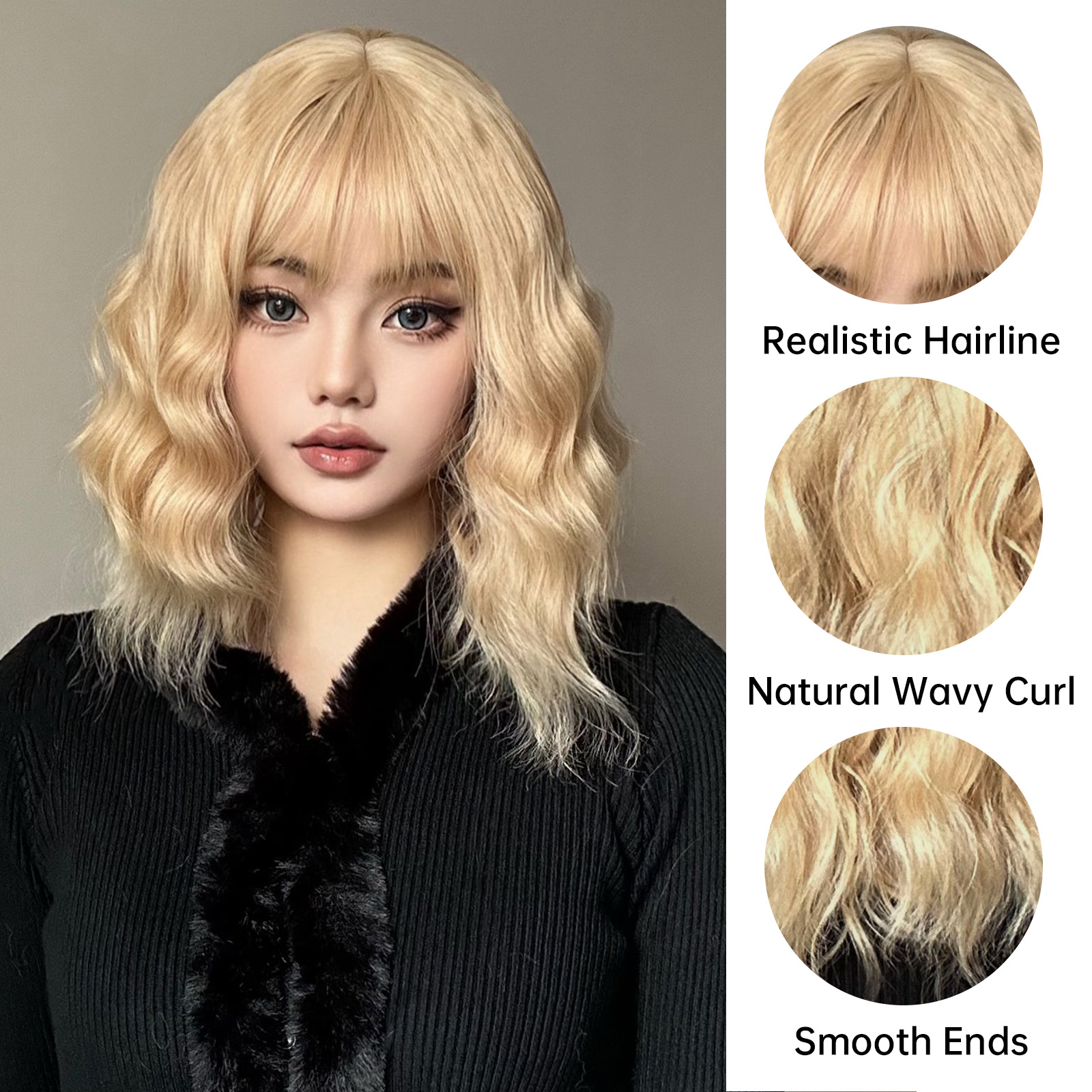 Women's Casual Japanese Style Simple Style Gold Holiday Weekend High Temperature Wire Bangs Long Curly Hair Wig Net display picture 7