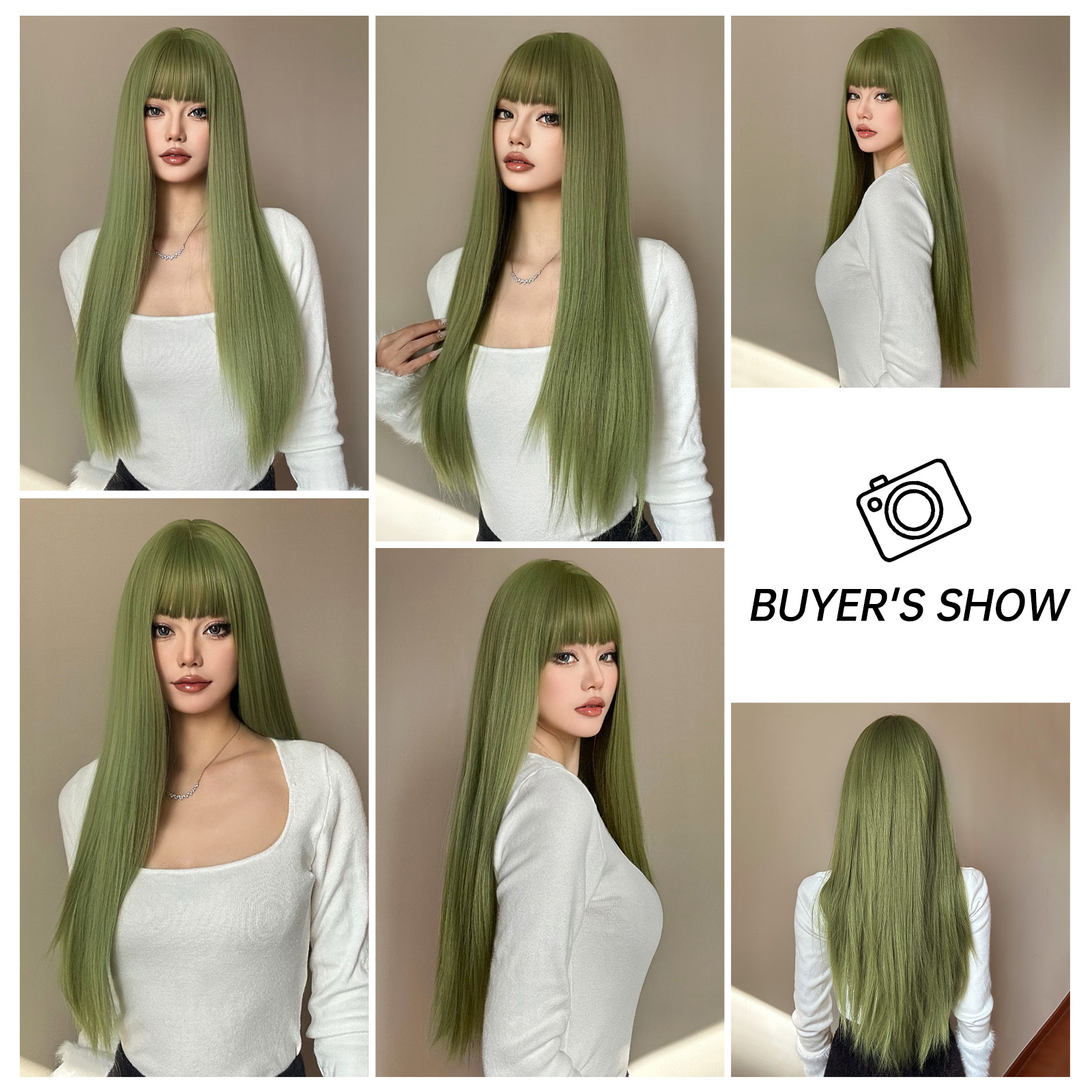 Women's Casual Formal Sweet Green Masquerade Chemical Fiber Bangs Long Straight Hair Wig Net display picture 6