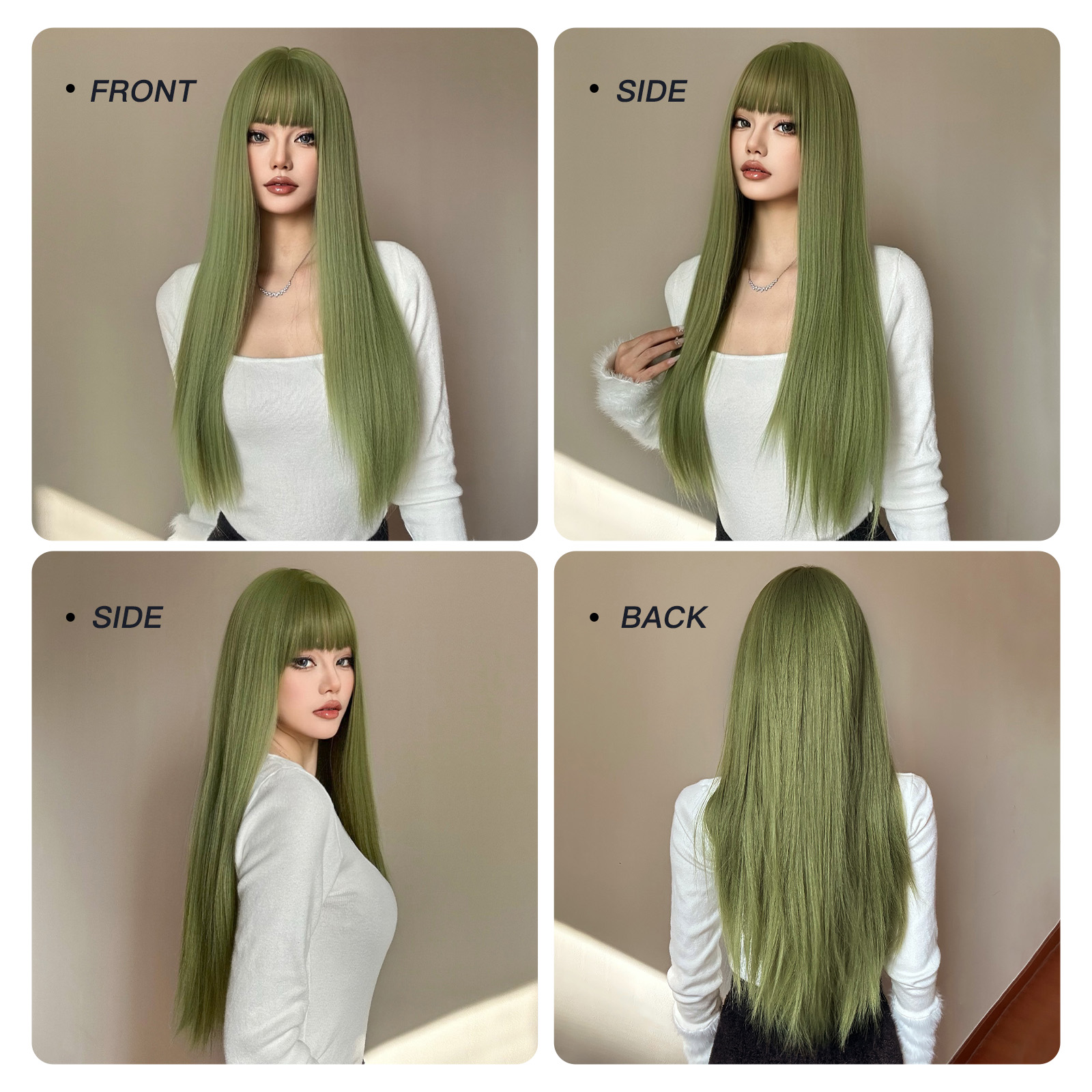 Women's Casual Formal Sweet Green Masquerade Chemical Fiber Bangs Long Straight Hair Wig Net display picture 4