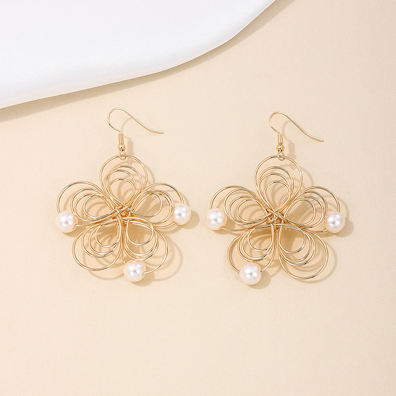 1 Paire Style IG Style Simple Fleur Perle Placage Alliage Boucles D'oreilles display picture 2