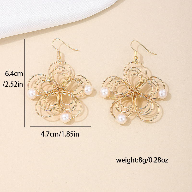 1 Pair IG Style Simple Style Flower Pearl Plating Alloy Drop Earrings display picture 1