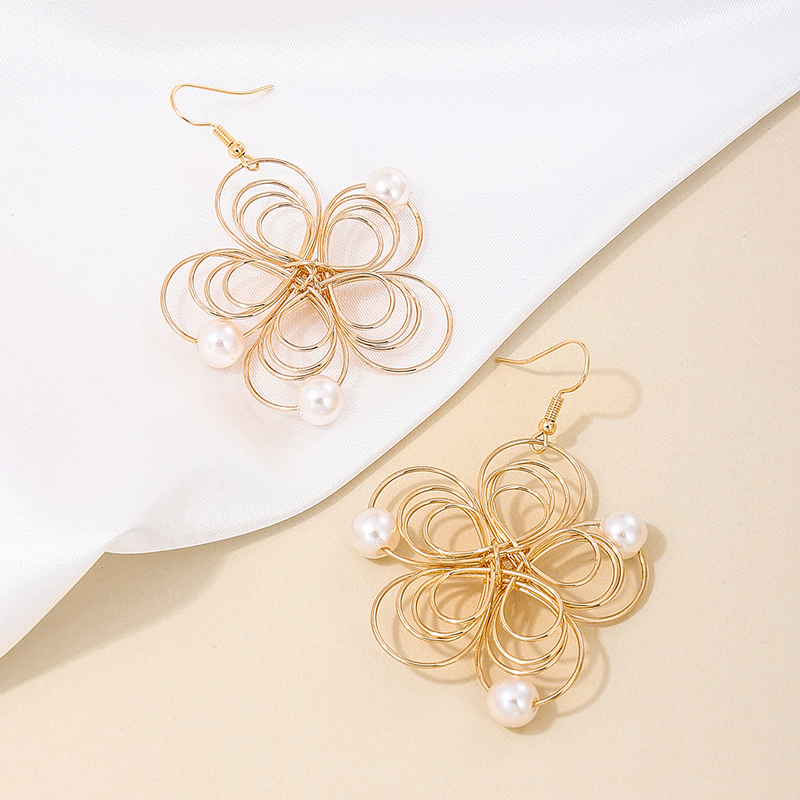 1 Pair IG Style Simple Style Flower Pearl Plating Alloy Drop Earrings display picture 4