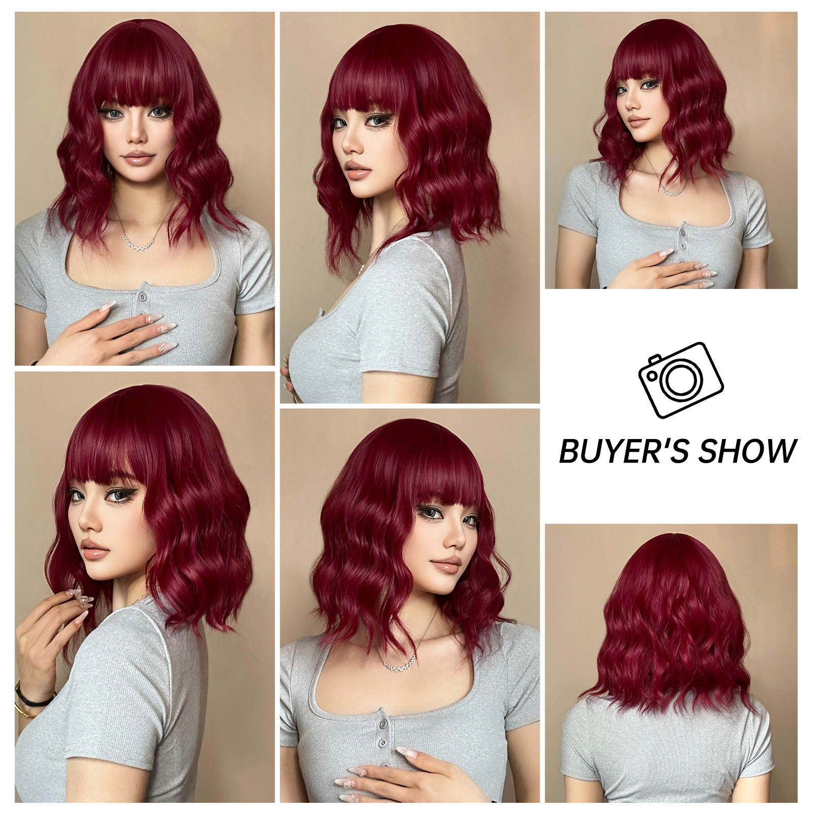 Women's Casual Formal Sweet Red Weekend Street Chemical Fiber Bangs Curls Short Curly Hair Wig Net display picture 4