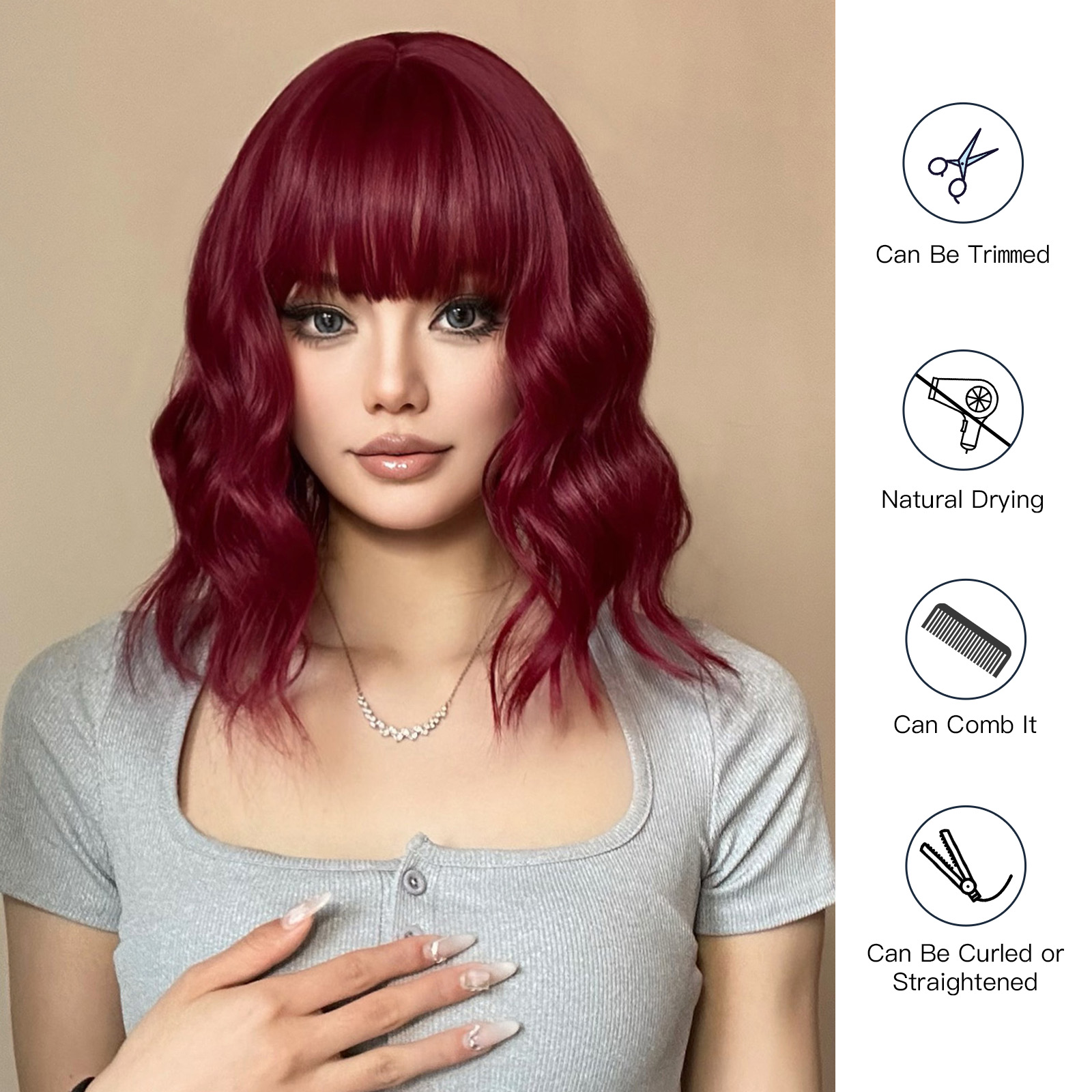 Women's Casual Formal Sweet Red Weekend Street Chemical Fiber Bangs Curls Short Curly Hair Wig Net display picture 3