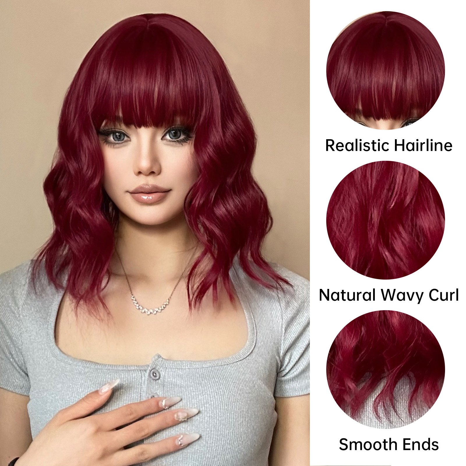 Women's Casual Formal Sweet Red Weekend Street Chemical Fiber Bangs Curls Short Curly Hair Wig Net display picture 2